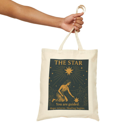 The Star Tarot Cotton Tote Bag, Hope & Healing Spiritual Gift, Mystical Moon Star Canvas, Tarot Bag, Astrological Gift, Spiritual Canvas Bag
