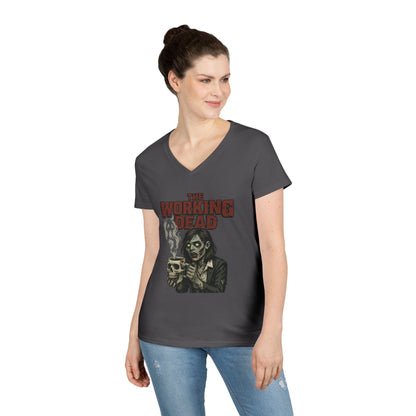 Ladies' V-Neck T-Shirt, The Working Dead Women's Zombie Funny Office T-Shirt, Meeting Humor Tee, Halloween Work Tee