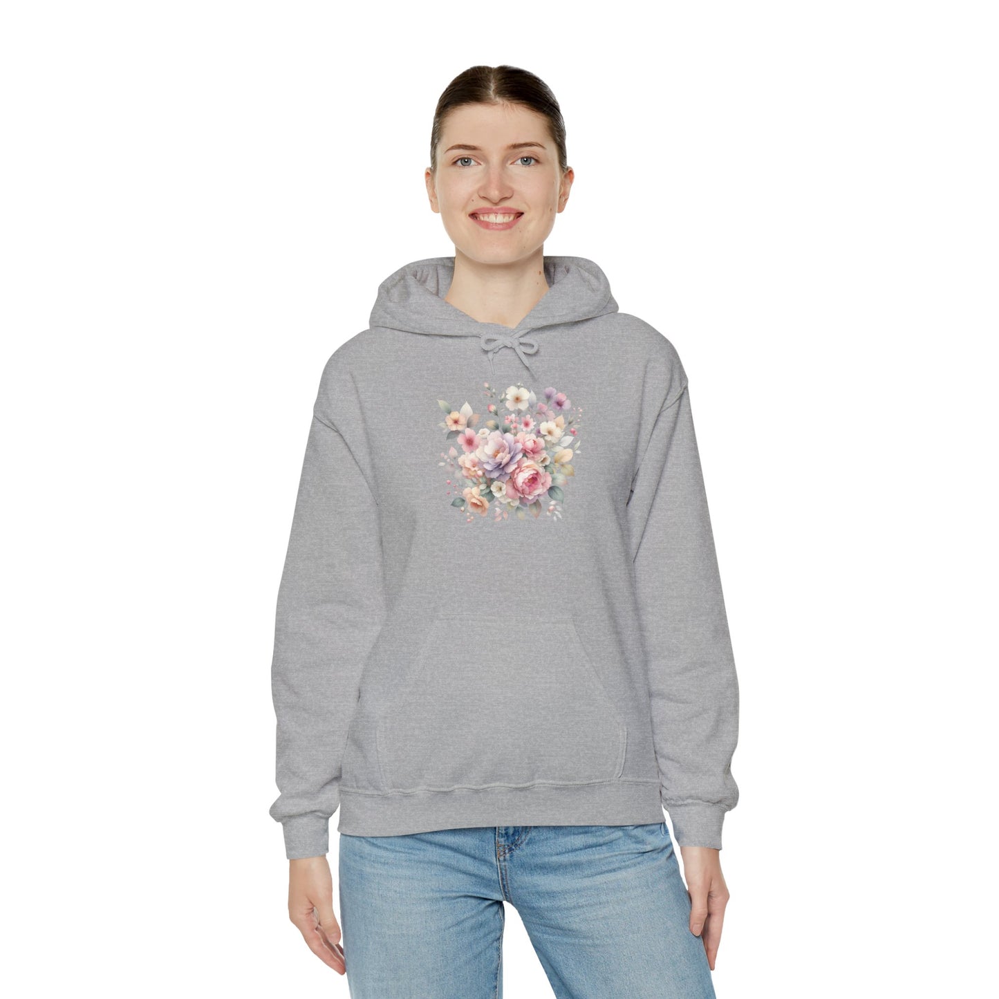 Floral Comfort Hoodie, Cozy Sweatshirt for Women, Spring Fashion, Gift for Her, Casual Everyday Wear, Soft Pastel Flower Print Sweatshirt