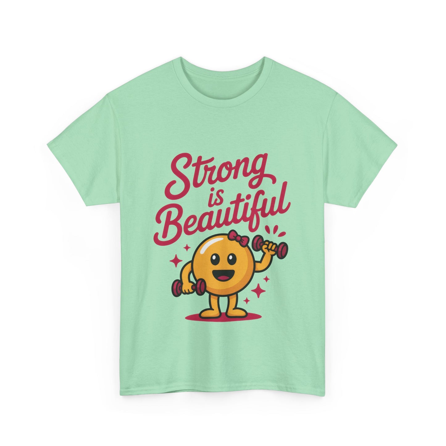 Strong is Beautiful Womens T-Shirt, Cute Fitness Character Graphic Tee, Inspirational Workout Shirt, Gym Motivation Gift for Her