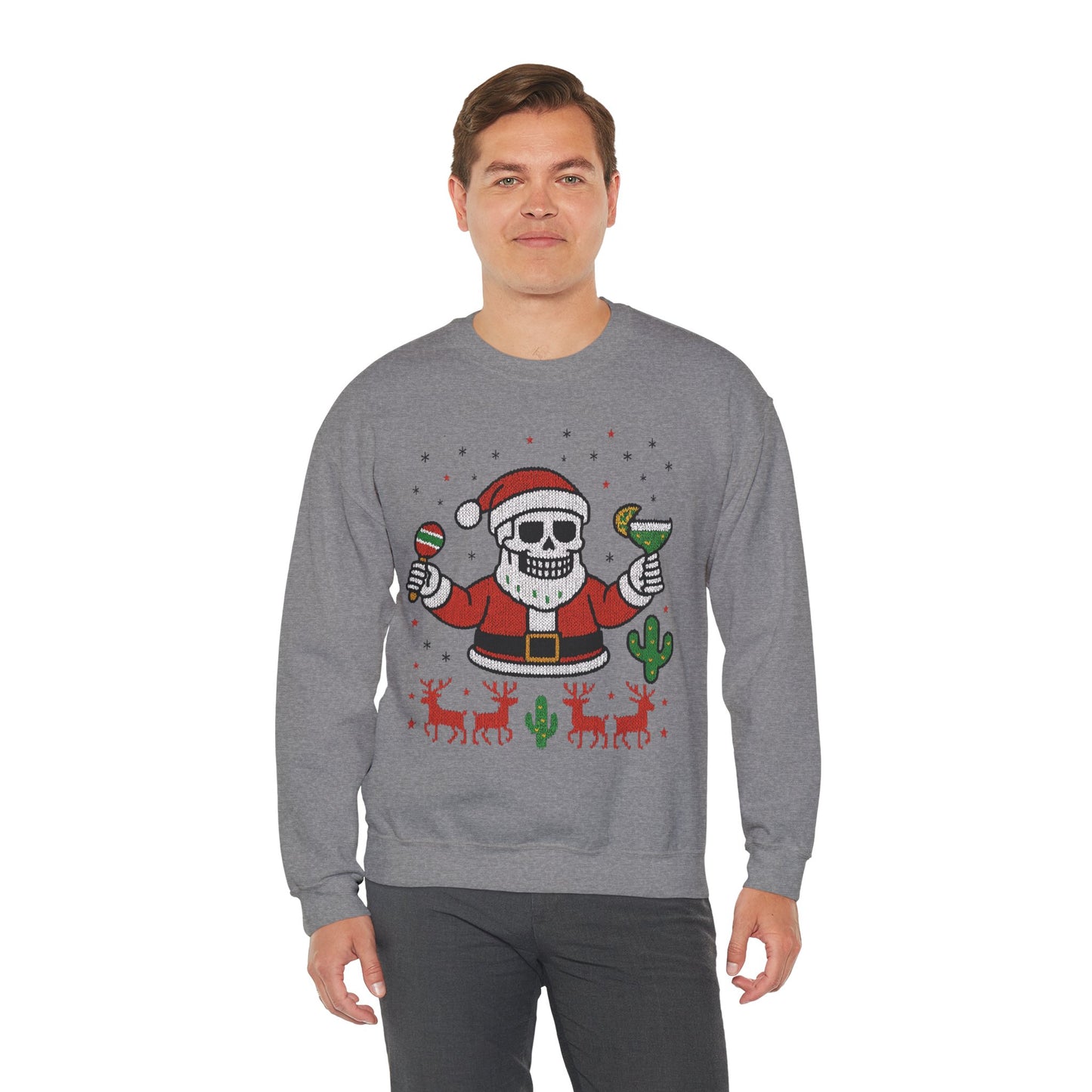 Skeleton Santa Ugly Christmas Sweatshirt for Men, Funny Margarita Holiday Jumper