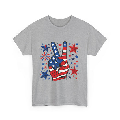 Patriotic Peace Hand Unisex Heavy Cotton Tee - Ideal for July 4th, Independence Day, Celebrations, Casual Wear, Everyday Style