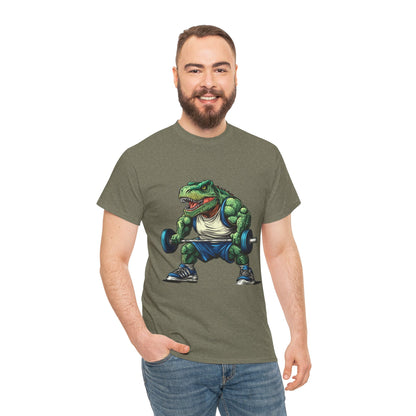 Dino Gym Tee, Muscle T-Rex Gym T-Shirt, Funny Men's Heavy Cotton T-Shirt,Fitness Gift for Gym Lovers, Cute Dinosaur Tee