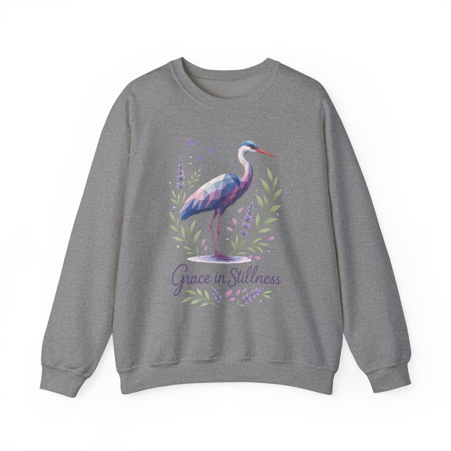 Polygonal Heron Graphic Sweatshirt, Women's Artistic Bird Crewneck, Nature-Inspired Minimalist Design, Geometric Crane, Bird Lovers Gift