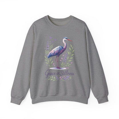 Polygonal Heron Graphic Sweatshirt, Women's Artistic Bird Crewneck, Nature-Inspired Minimalist Design, Geometric Crane, Bird Lovers Gift