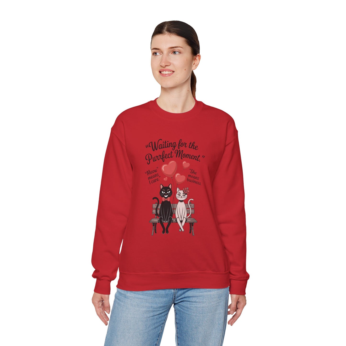 Cute Cat Lovers Womens Sweatshirt, Cozy Gift for Pet Owners, Perfect for Valentine's Day, Animal Lover Apparel, Relaxed Love Sweatshirt