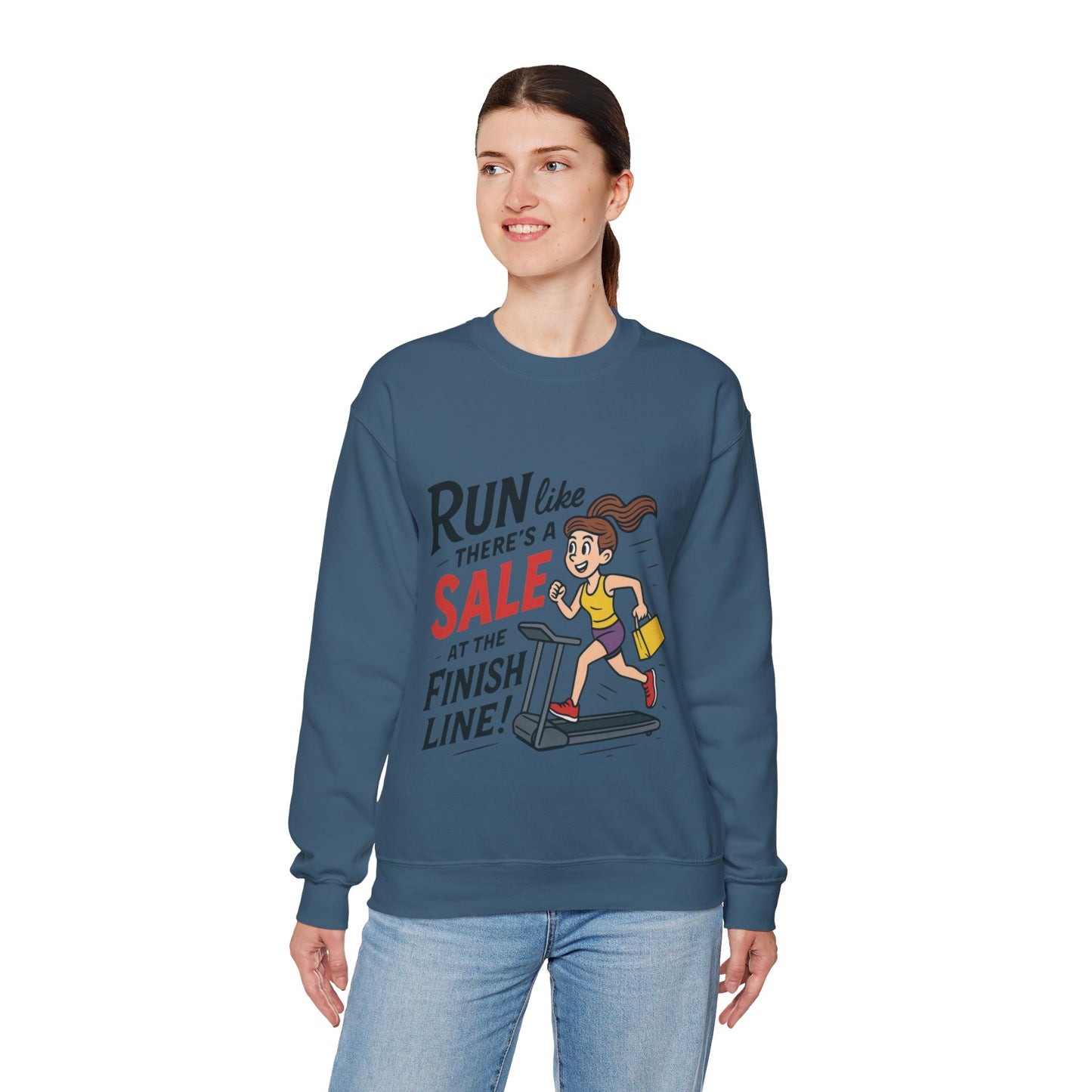 Run Like Theres a SALE at the Finish Line! Womens Sweatshirt, Funny Shopping Pullover, Treadmill Runner Gift for Her, Sale Humor Tee