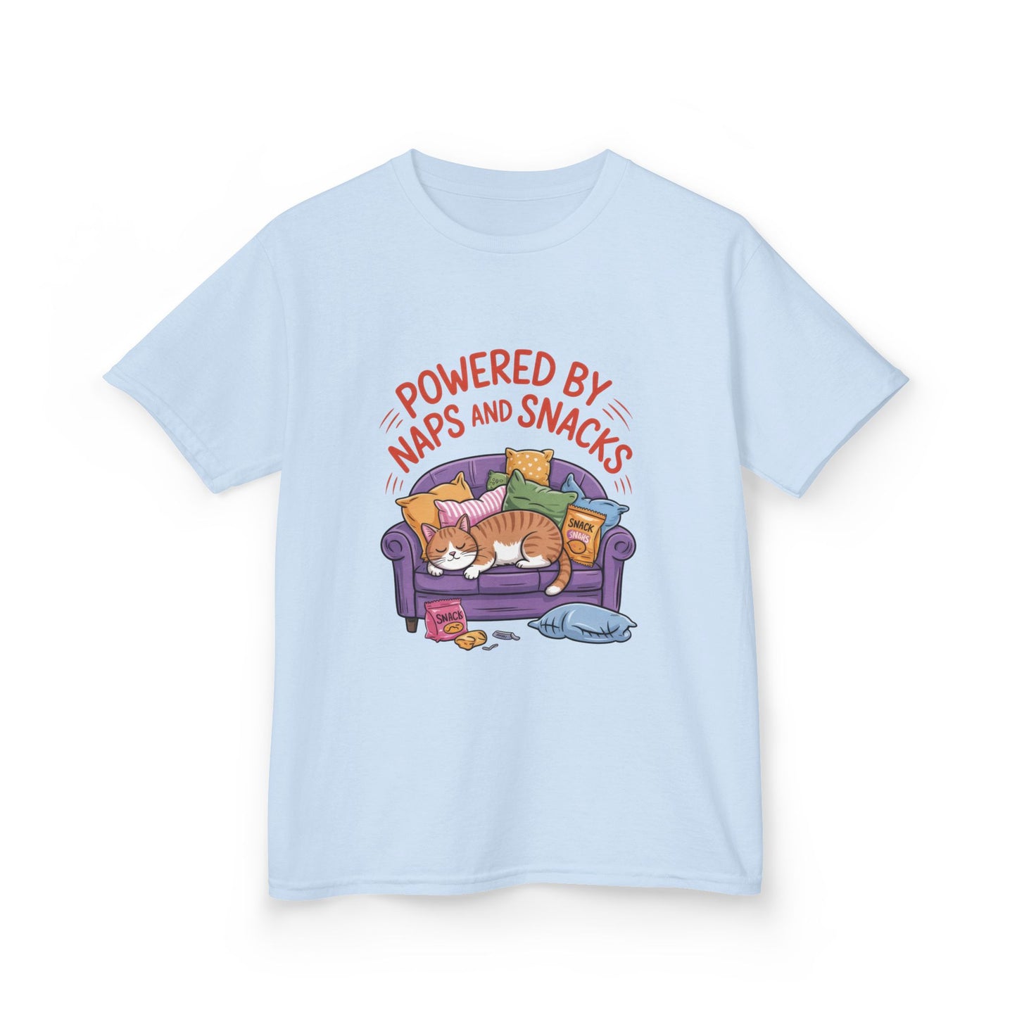 Kids Powered by Naps and Snacks Tee, Funny Kids T-Shirt, Cat Lover Gift, Birthday Present, Cute Cotton Tee, Everyday Wear