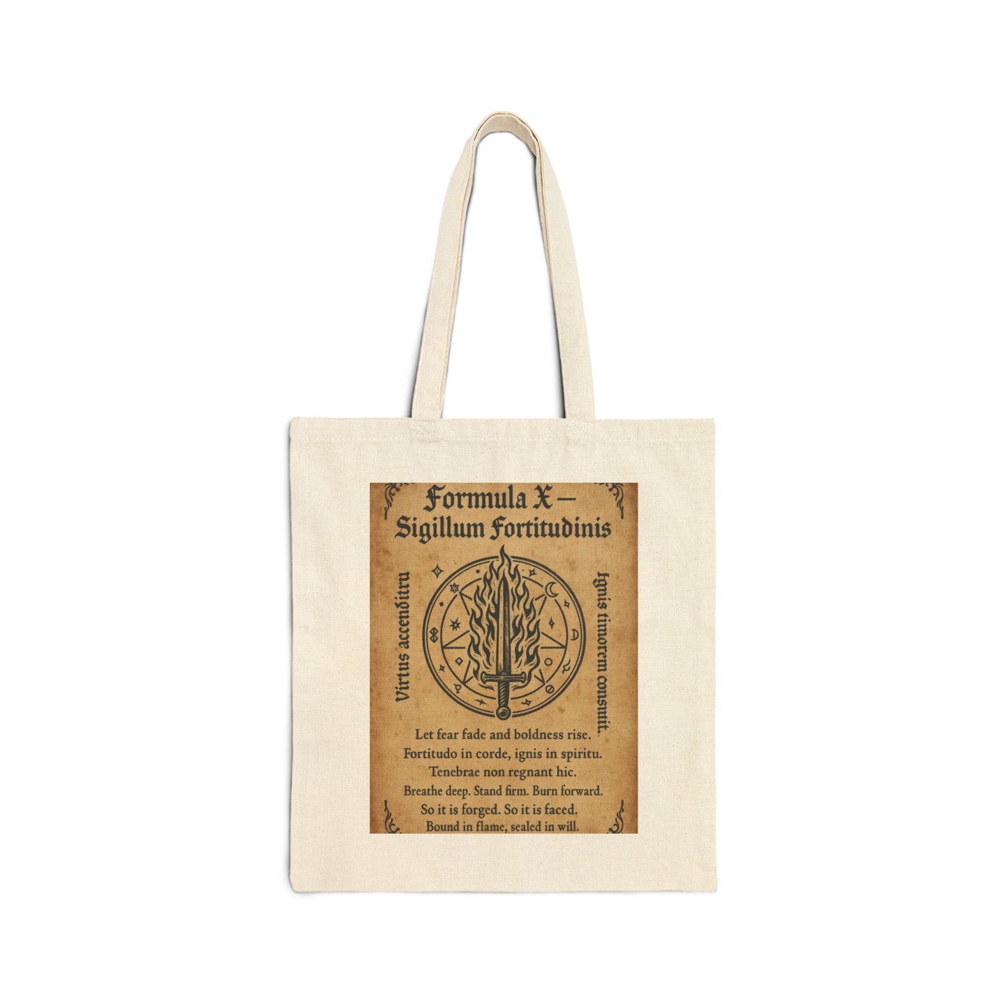 Sigil of Strength Tote Bag, Courage & Flame Symbol, Mystic Sword Ward, Witchy Canvas Bag, Fire Spell Art, Witchy Decor, Mystical Sigil Tote