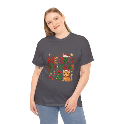 Merry Christmas Cat Shirt, Cute Holiday Cat Lovers Tee for Women