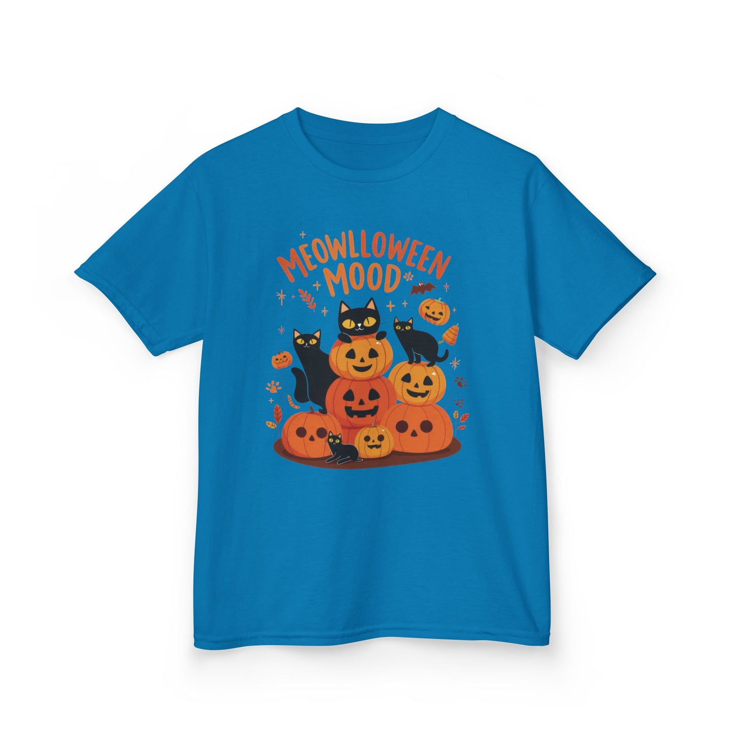 Meowlloween Mood Kids Shirt, Cute Black Cat Halloween T-Shirt for Girls and Boys, Funny Pumpkin Cat Tee, Cozy Fall Cat Lover Gift