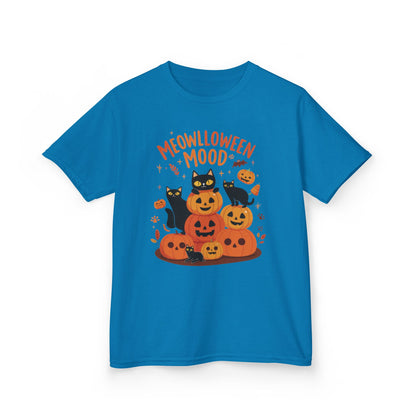 Meowlloween Mood Kids Shirt, Cute Black Cat Halloween T-Shirt for Girls and Boys, Funny Pumpkin Cat Tee, Cozy Fall Cat Lover Gift