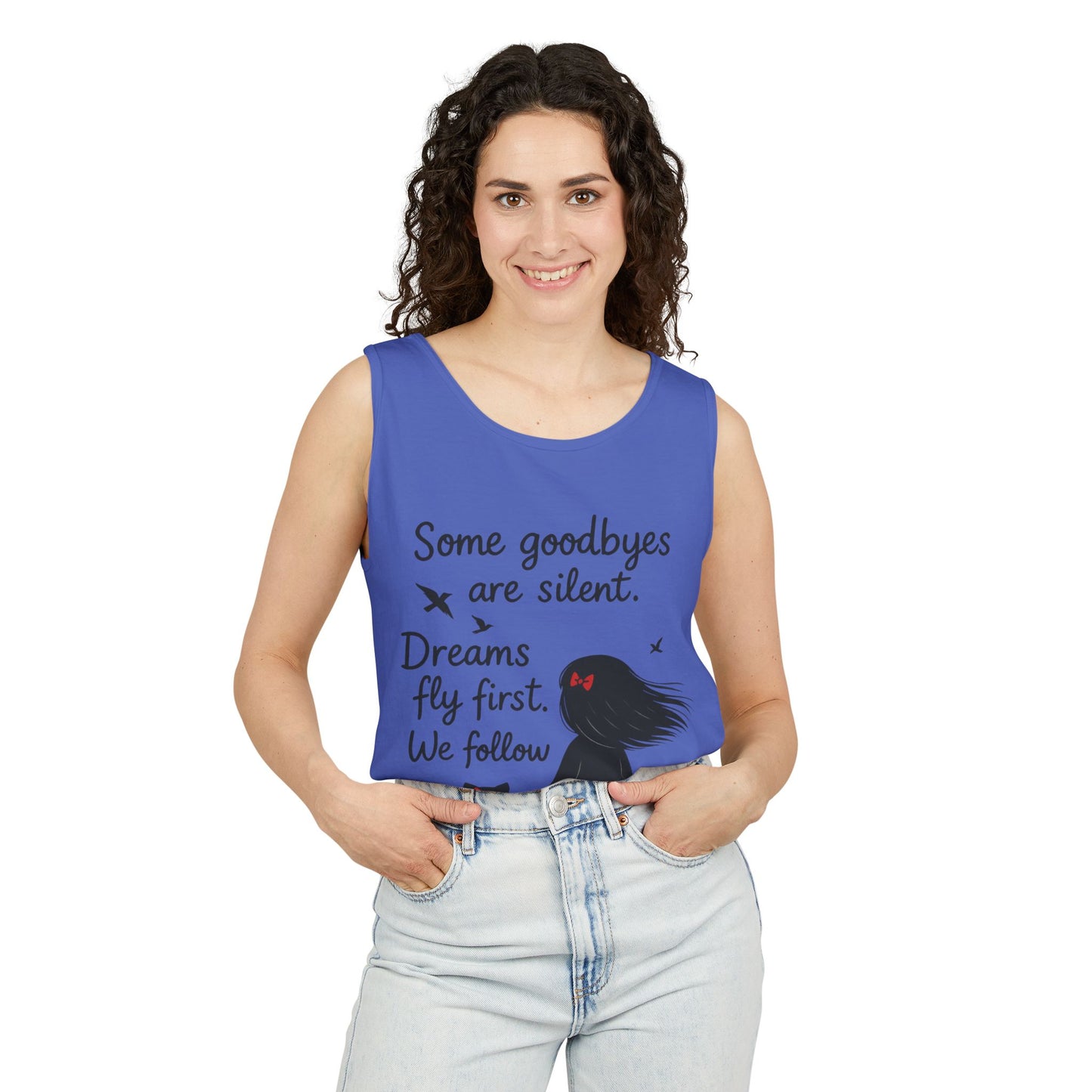 Minimalist Tank Top, Womens Tank, Girl & Cat Art Print, Emotional Lightweight Summer Shirt,  Inspirational Apparel, Cat Lover Gift
