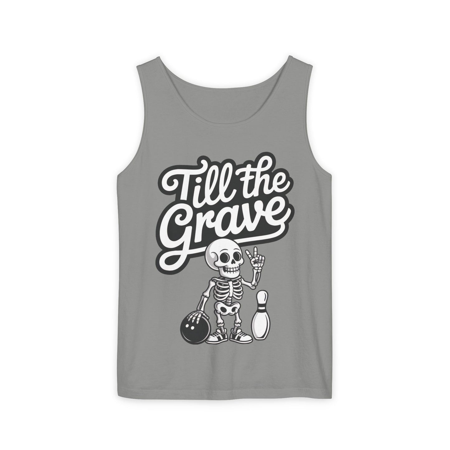 Funny Skeleton Bowling Tank Top, Halloween Apparel, Casual Summer Style, Cool Bowler Skull Workout Top, Strike Till the End
