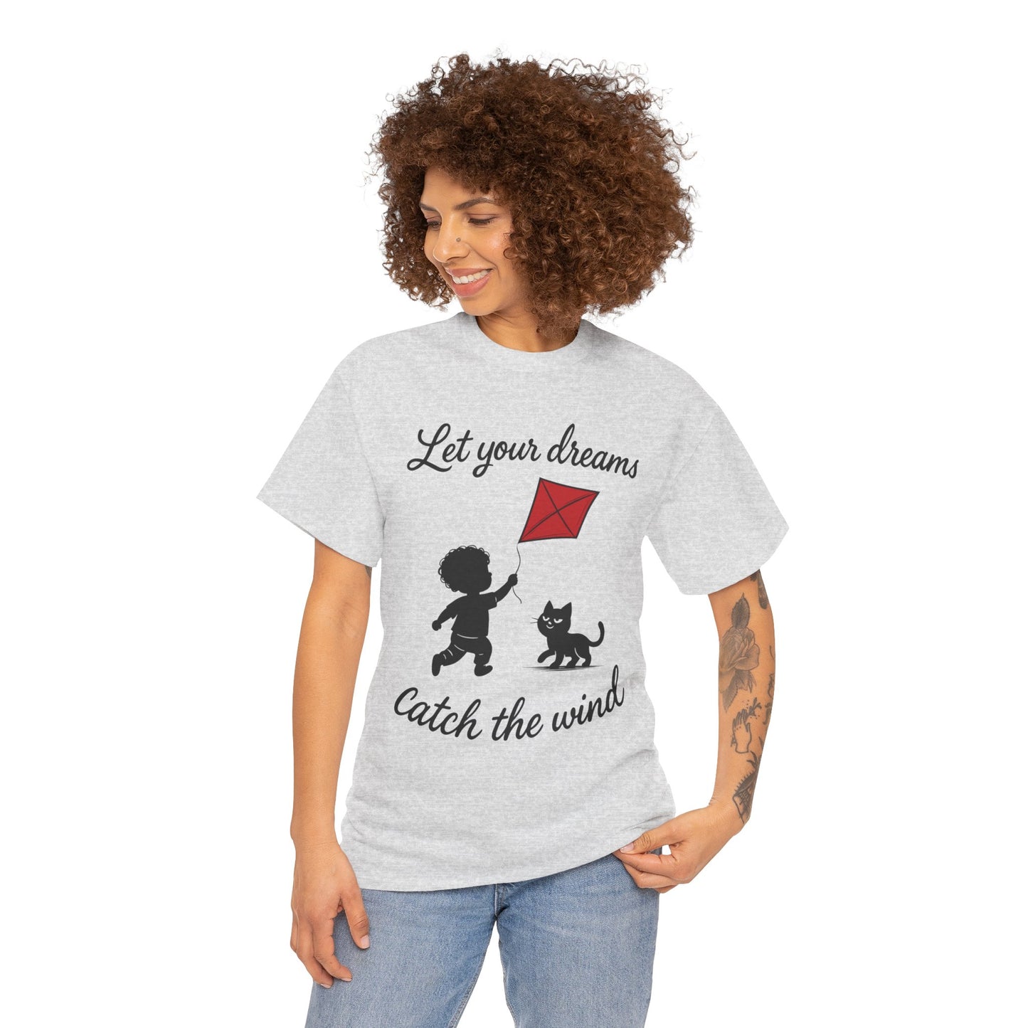 Cute Kid and Cat Design T-Shirt, Playful Gift for Cat Lovers, Summer Style, Cat Lover T-Shirt, Gift for Cat Owners, Women's Cotton T-Shirt