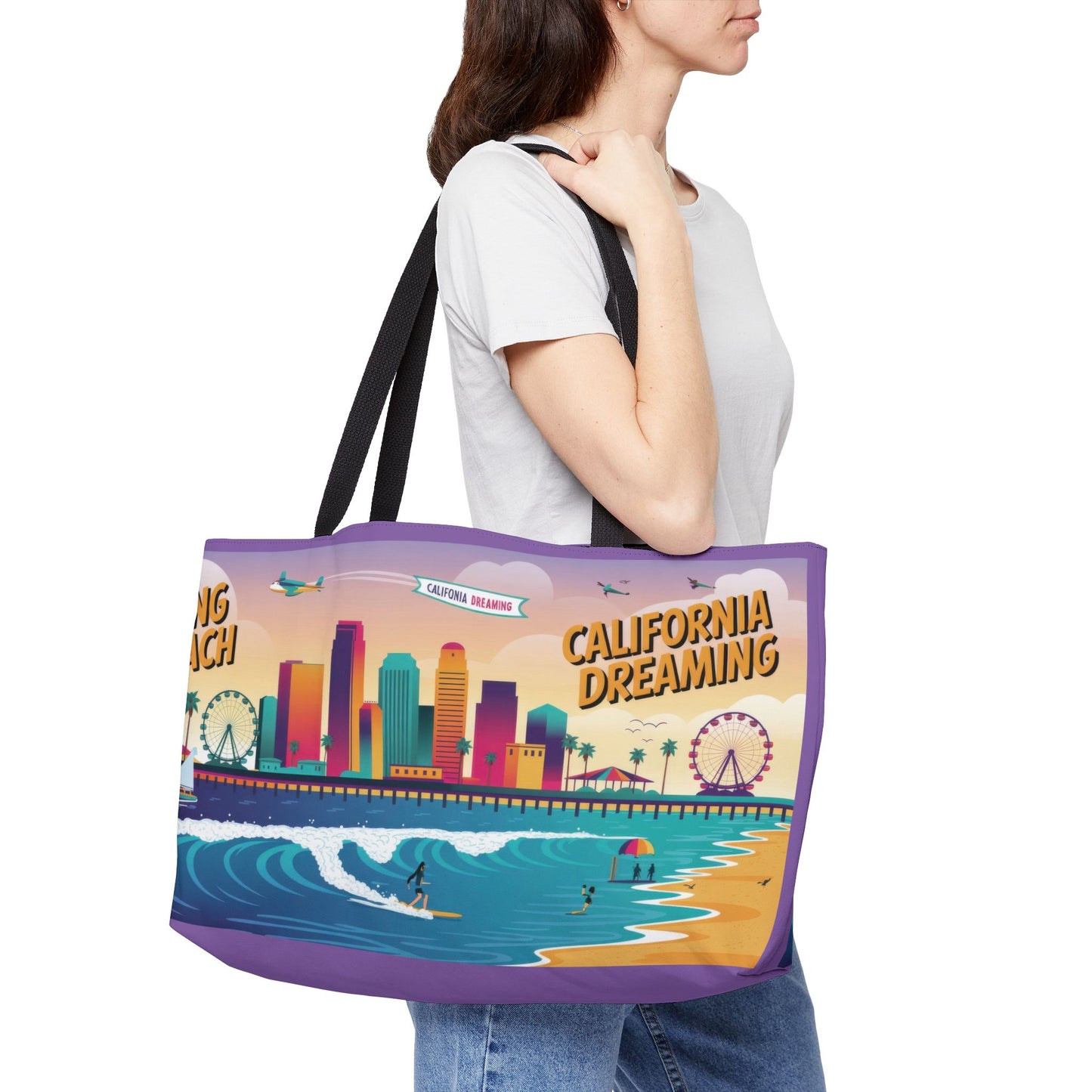 California Dreaming Weekender Tote Bag | Stylish Beach Bag for Travel, Shopping, Gym, Picnics, Gifts | Long Beach Vibes