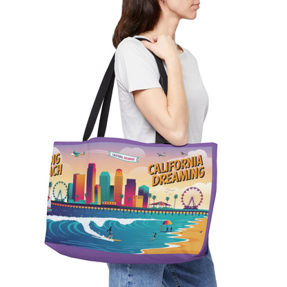 California Dreaming Weekender Tote Bag | Stylish Beach Bag for Travel, Shopping, Gym, Picnics, Gifts | Long Beach Vibes