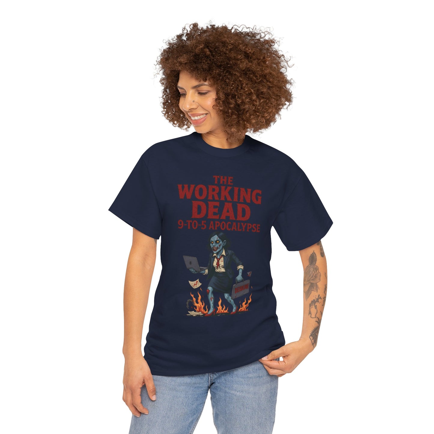 The Working Dead 9-to-5 Apocalypse Women's T-Shirt, Horror Office Zombie Top, Halloween Office Humor