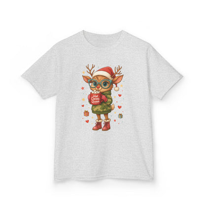 Hot Cocoa Queen Christmas T-Shirt for Girls, Cute Holiday Reindeer Tee