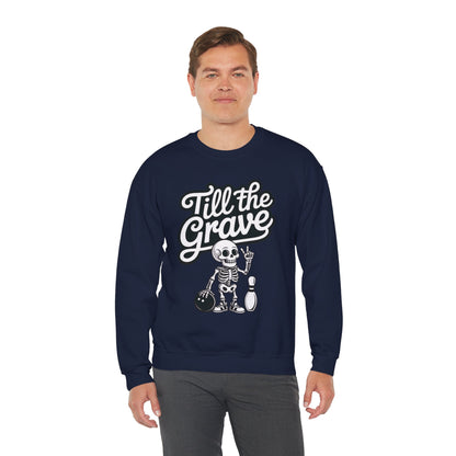 Funny Skeleton Bowling Mens Pullover, Halloween Apparel, Funny Skeleton Bowling Shirt, Casual Mens Crewneck, Cool Bowler Skull Crewneck