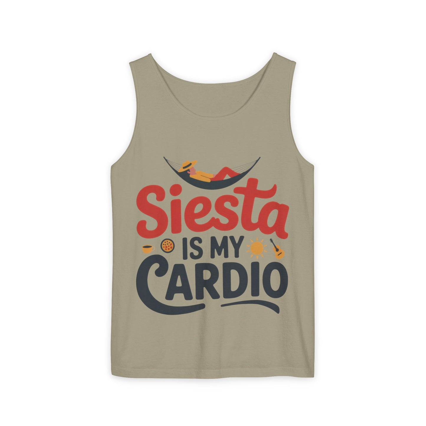 Mens Garment-Dyed Tank Top, Siesta Is My Cardio Funny Mens Tank Top Spain Humor