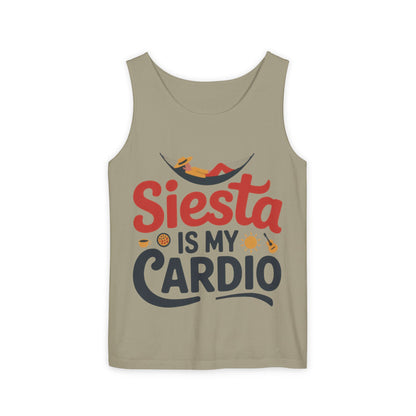 Mens Garment-Dyed Tank Top, Siesta Is My Cardio Funny Mens Tank Top Spain Humor