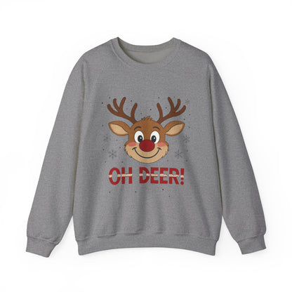 Womens Oh Deer Christmas Sweatshirt, Cute Reindeer Holiday Pullover, Women's Crewneck Sweatshirt
