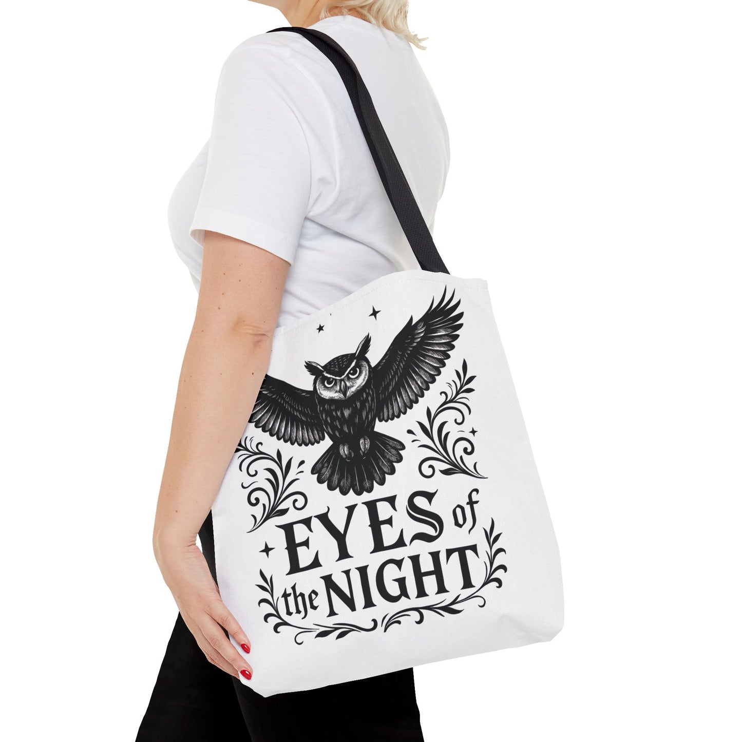 Eyes of the Night Owl Tote Bag, Artsy Shopping Bag, Eco-Friendly Carryall, Unique Gift for Animal Lovers, Halloween Decor, Beach Tote
