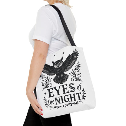 Eyes of the Night Owl Tote Bag, Artsy Shopping Bag, Eco-Friendly Carryall, Unique Gift for Animal Lovers, Halloween Decor, Beach Tote