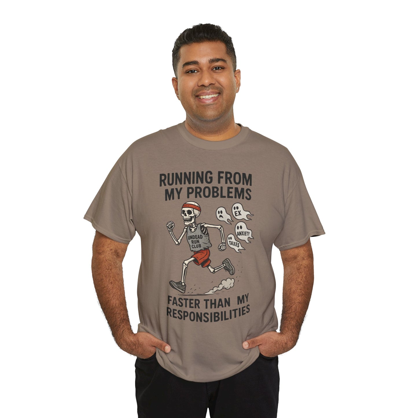 Skeleton Runner Tee for Men, Undead Jogging Club Shirt, Halloween T-Shirt, Gift for Runners, Anxiety Humor Gift