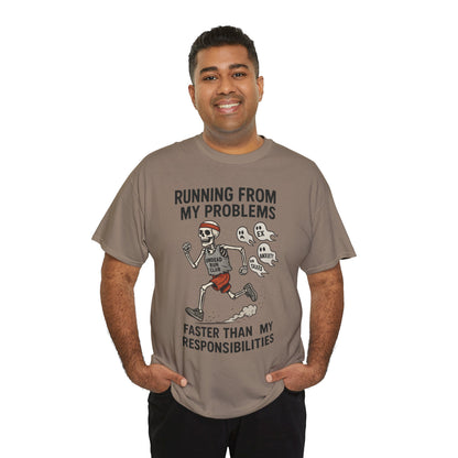 Skeleton Runner Tee for Men, Undead Jogging Club Shirt, Halloween T-Shirt, Gift for Runners, Anxiety Humor Gift