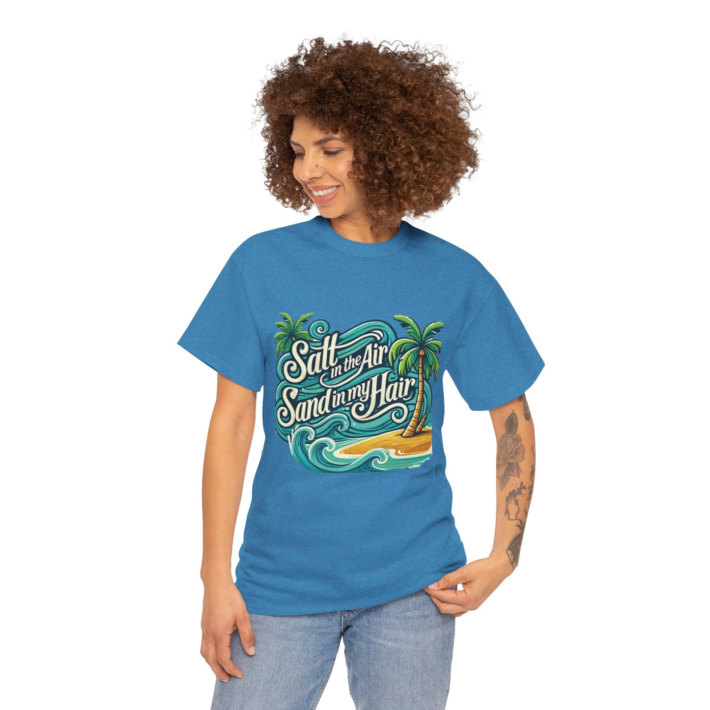 Salt in the Air Sand in My Hair Shirt, Beach Summer Vibes Graphic T-Shirt, Tropical Ocean Palm Design, Ocean-Themed Shirt, Gift Beach Lovers