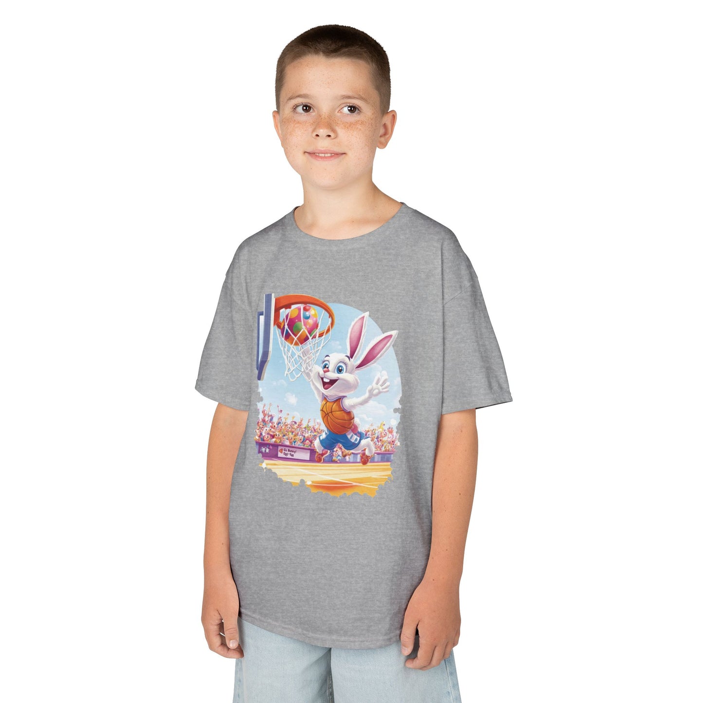 Easter Basketball Bunny Kids T-Shirt - Funny Bunny Dunking Egg Ball, Cute Spring Sports Tee for Kids, Fun Holiday Gift Idea