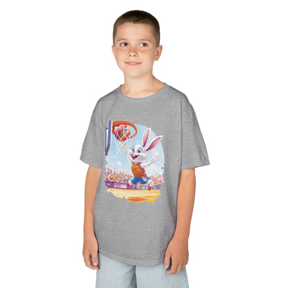 Easter Basketball Bunny Kids T-Shirt - Funny Bunny Dunking Egg Ball, Cute Spring Sports Tee for Kids, Fun Holiday Gift Idea