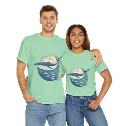 Whale and Fish Unisex Heavy Cotton Tee, Ocean Lover Shirt, Nature Tee, Sea Creature Gift, Casual Summer Top, Ocean Whale Graphic Tee