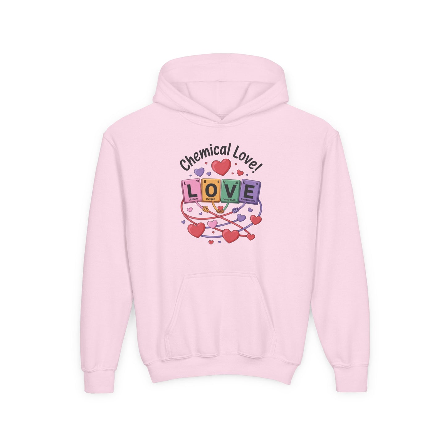 Youth Heavy Blend Hooded Sweatshirt, Chemical Love Design, Cozy Gift for Teens, Valentine's Day Gift For Girl, Birthday, Everyday Comfort