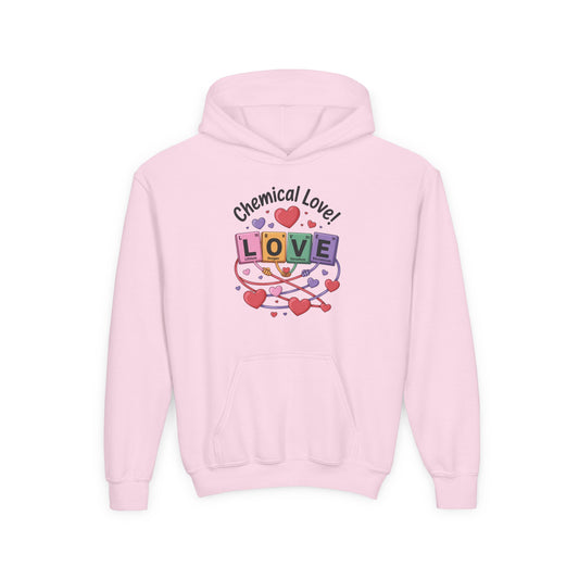 Youth Heavy Blend Hooded Sweatshirt, Chemical Love Design, Cozy Gift for Teens, Valentine's Day Gift For Girl, Birthday, Everyday Comfort