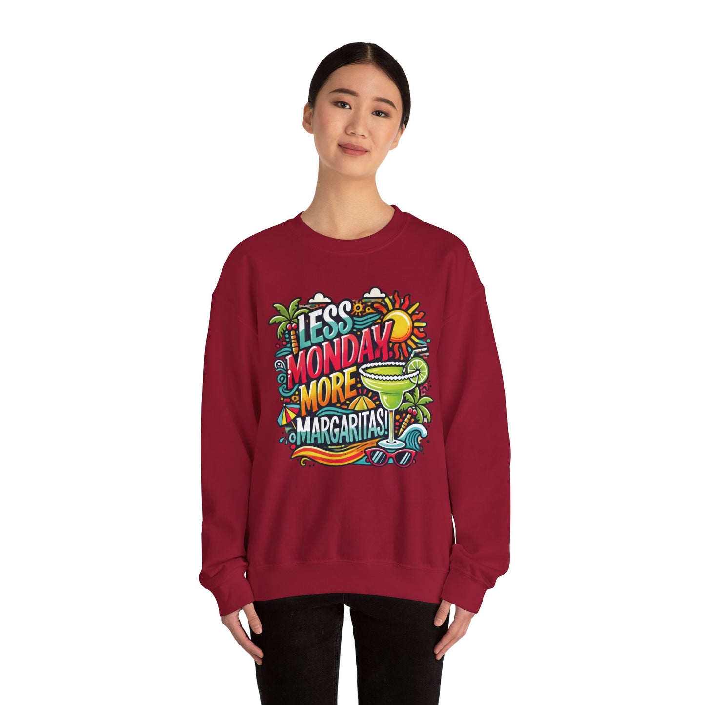 Less Monday More Margaritas Crewneck Sweatshirt, Funny Summer Unisex Beach Vibes Pullover, Fun Unisex Crewneck, Summer Parties Sweatshirt