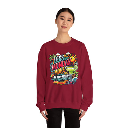 Less Monday More Margaritas Crewneck Sweatshirt, Funny Summer Unisex Beach Vibes Pullover, Fun Unisex Crewneck, Summer Parties Sweatshirt