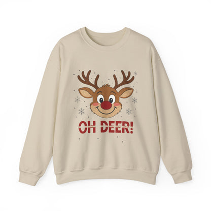 Womens Oh Deer Christmas Sweatshirt, Cute Reindeer Holiday Pullover, Women's Crewneck Sweatshirt