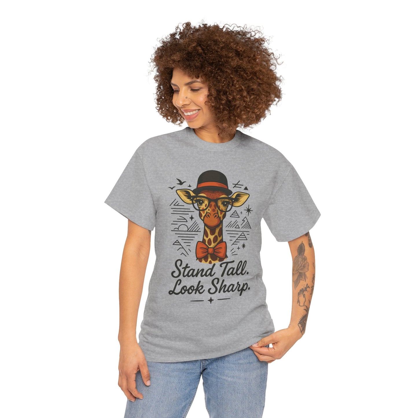 Hipster Giraffe T-Shirt with Hat and Glasses, Whimsical Giraffe Tee, Fun Gift, Cute Graphic Shirt, Unisex Heavy Cotton Tee