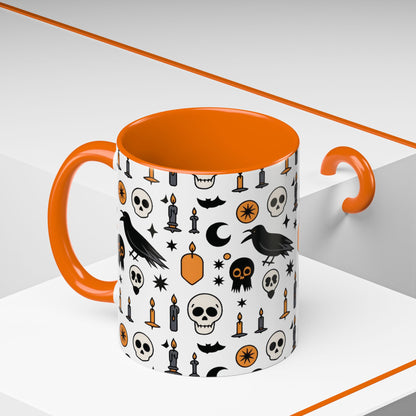 Gothic Halloween Mug, Skull, Candle - Raven Pattern Coffee Cup, Dark Aesthetic Spooky Gift for Her or Him, Accent Coffee Mug (11, 15oz)