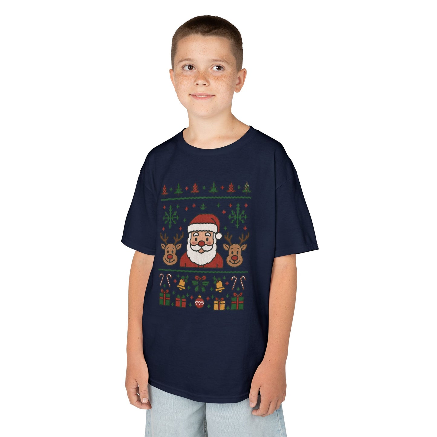 Santa - Reindeer Christmas Shirt for Kids, Cute Holiday Tee, Kids Heavy Cotton™ Tee