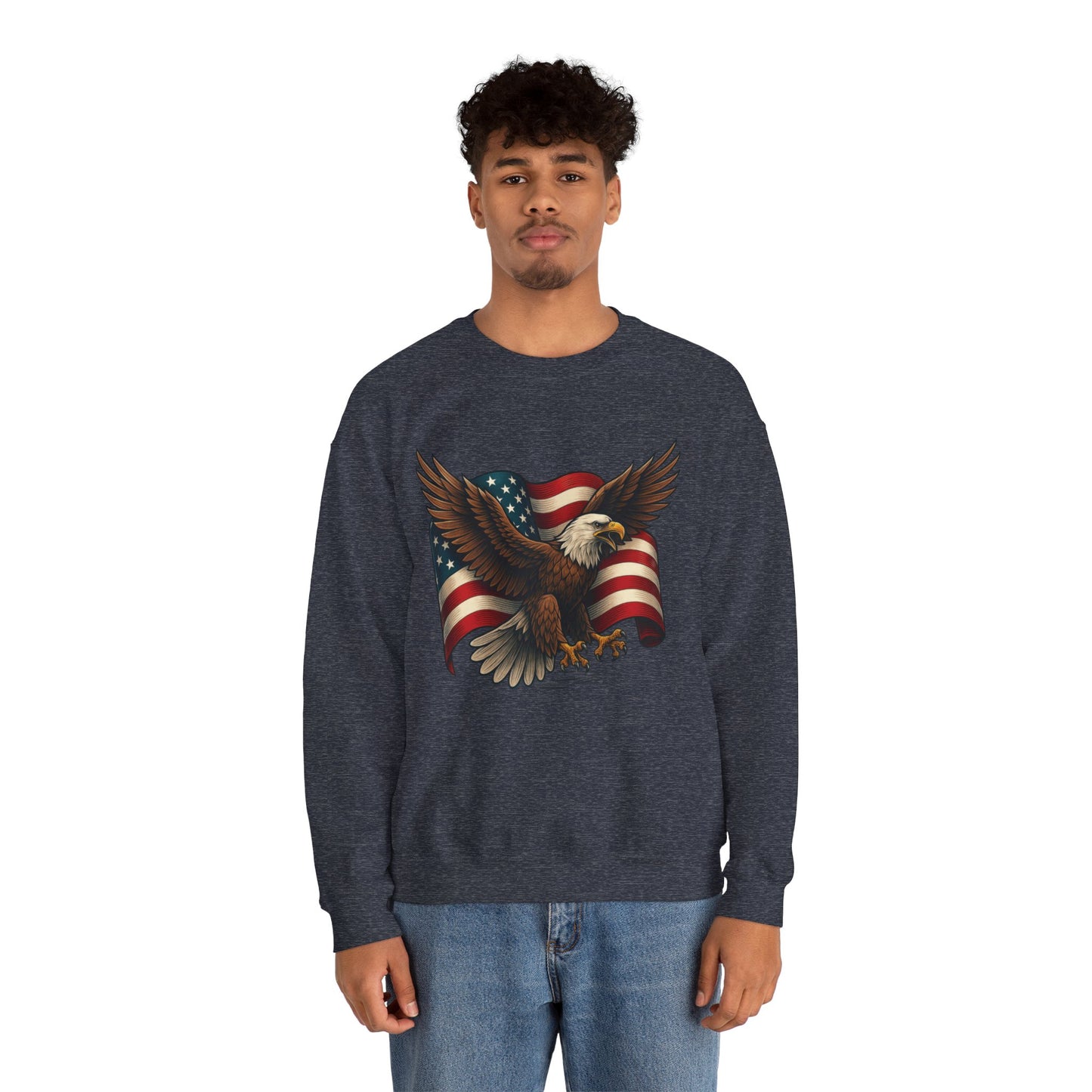 Patriotic Eagle Sweatshirt - Unisex Crewneck, USA Flag Apparel, Memorial Day, Veteran's Day, Independence Day, Gift for Patriots