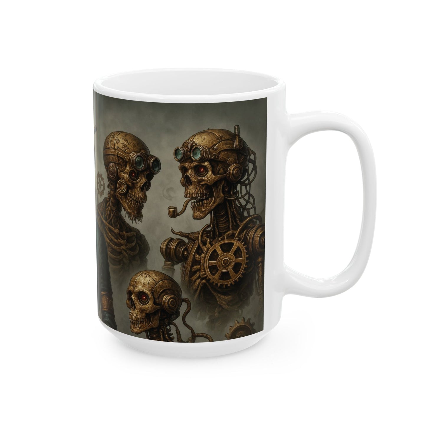 Steampunk Zombie Coffee Mug, Gothic Industrial Steam Era Design, Mechanical Skull Wrap Mug Gift for Him, Ceramic Mug, (15oz)