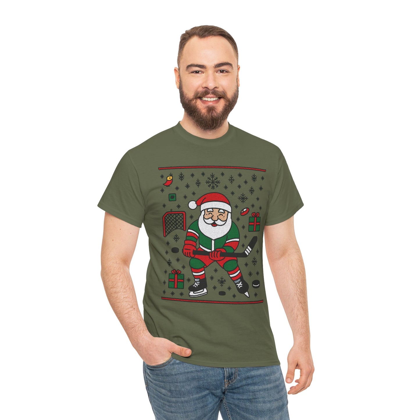 Hockey Santa Men's Christmas T-Shirt, Funny Sports Holiday Tee