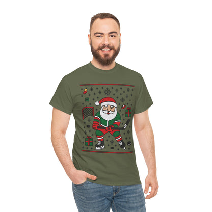 Hockey Santa Men's Christmas T-Shirt, Funny Sports Holiday Tee