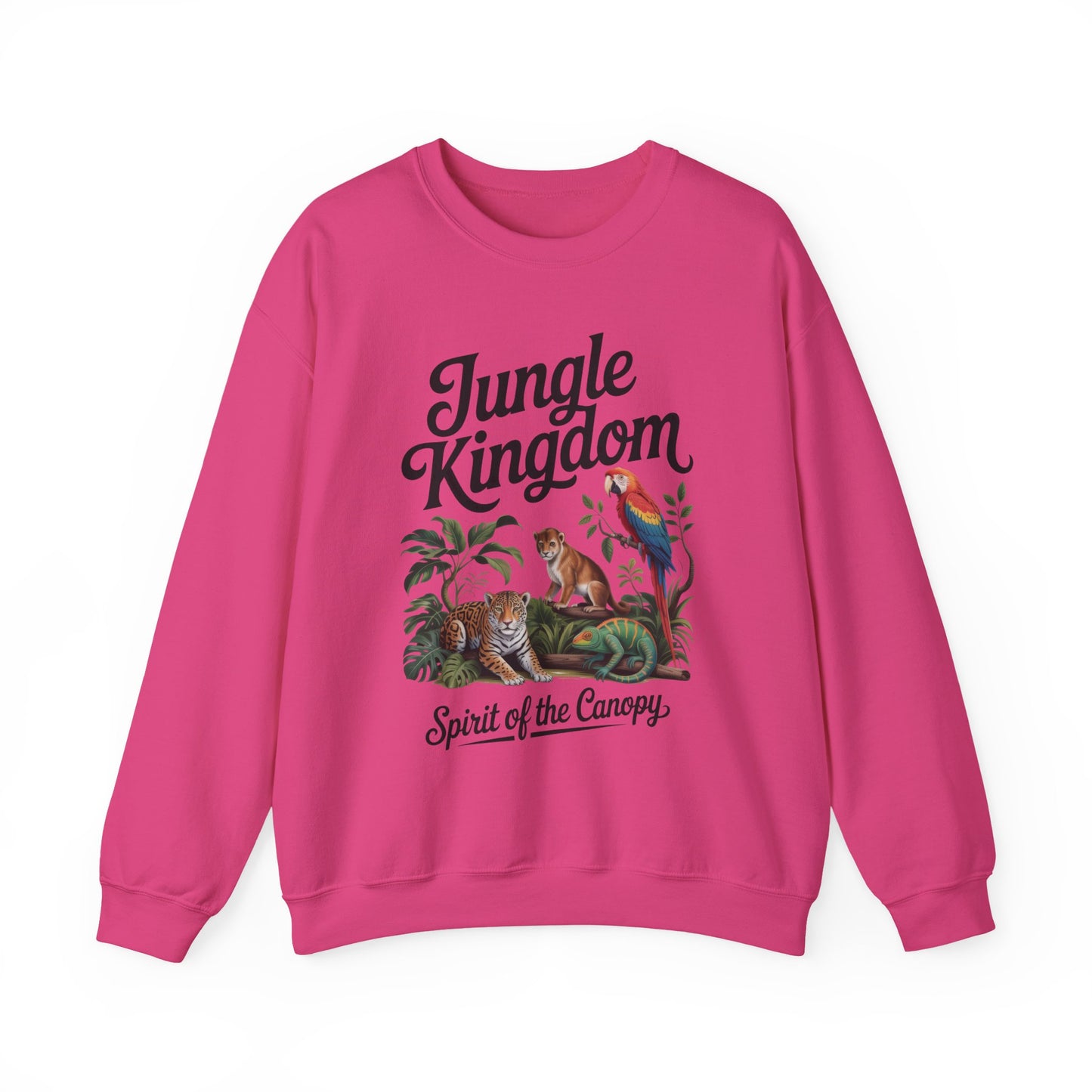 Jungle Kingdom Womens Sweatshirt, Cozy Jungle Crewneck, Nature Lover Gift, Wildlife Artwork, Eco-Conscious Apparel, Animal Enthusiast Clothing
