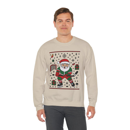 Hockey Santa Men's Christmas Sweatshirt, Funny Sports Holiday Jumper
