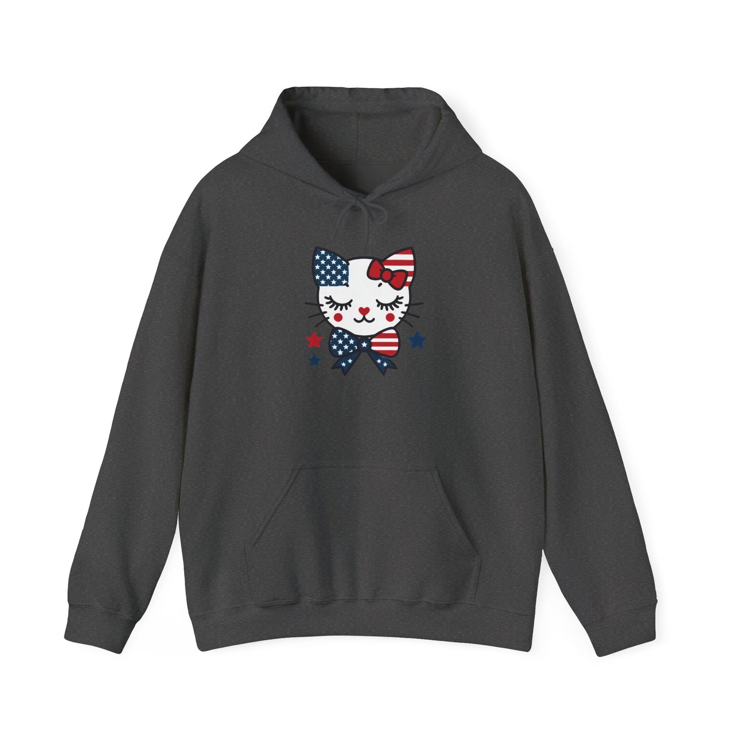 Cute Cat Patriot Women's Hoodie, Women's Heavy Blend Sweatshirt, Gift for Cat Lovers, 4th of July Apparel, Perfect for Independence Day